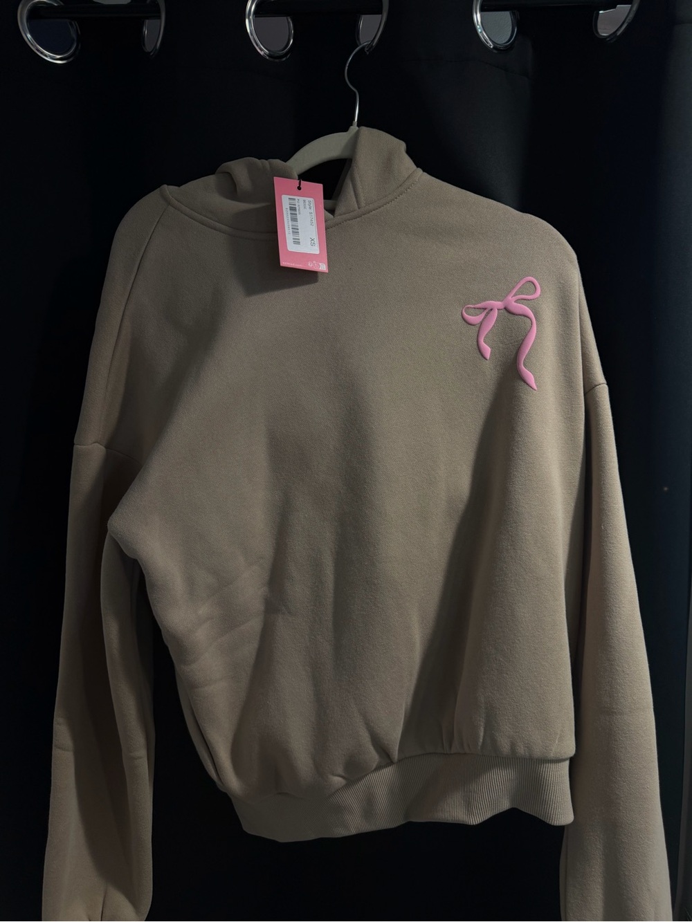 Edikted Taupe Pullover Hoodie with Pink Bow Accent (NEED GONE PLEASE OFFER)